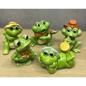 Vintage Lefton Hand Painted Frog Bundle Of 5 1985 Taiwan